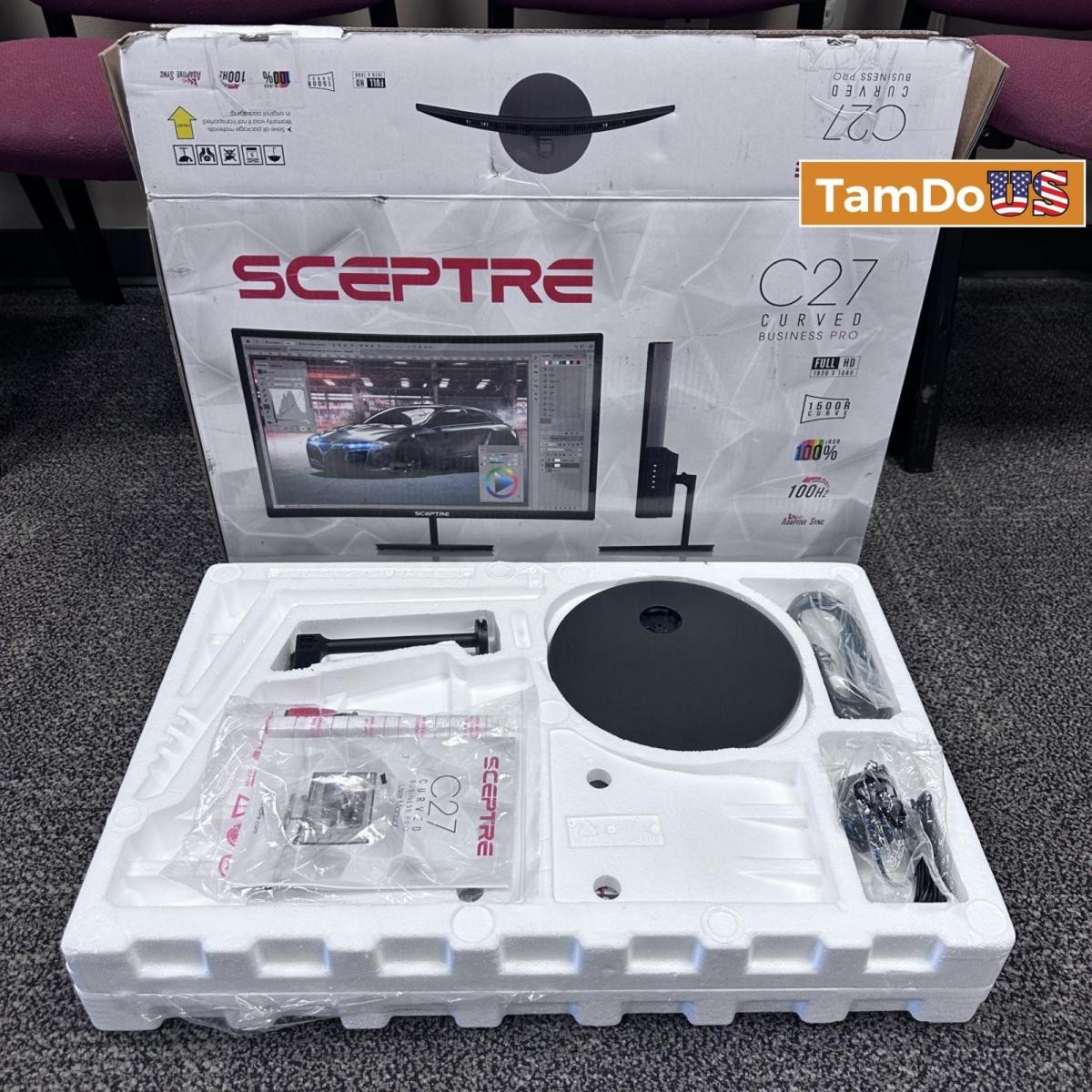 Sceptre 27" Curved LED Monitor, FHD 1080p, 75Hz, HDMI VGA, Speakers