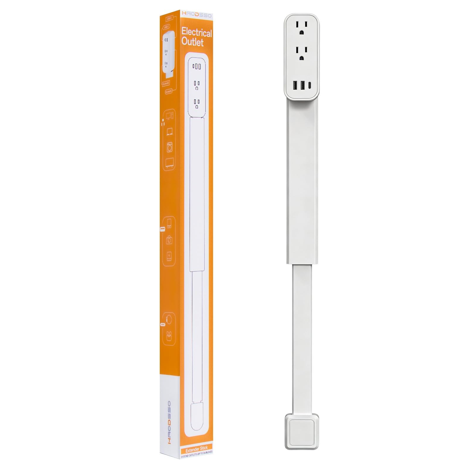 haodsso Outlet Extender Stick USB-A USB-C 2 AC Outlets 17.5-29.1" 360° Rotatable