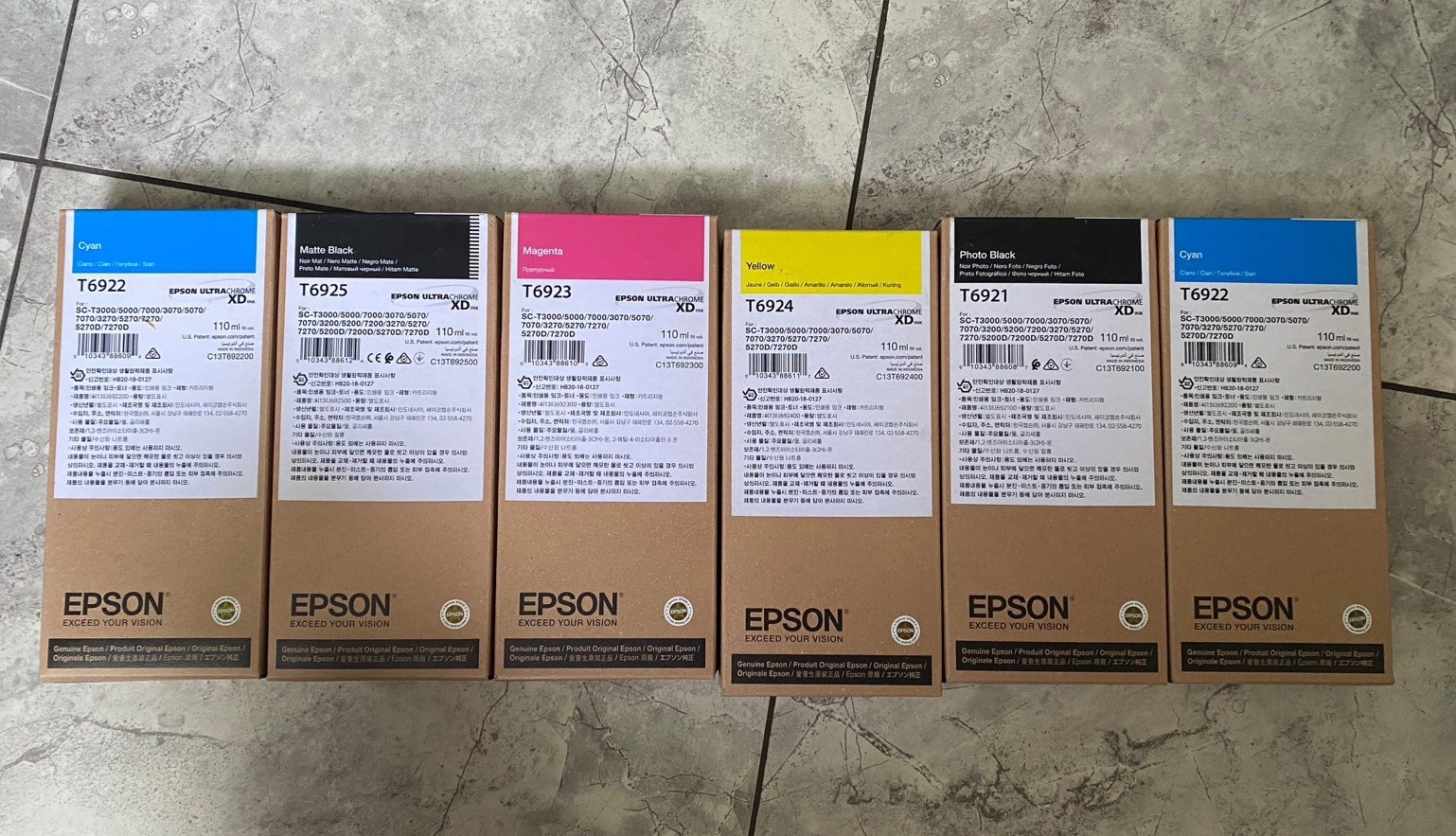 Genuine Epson T6921, T6922, T6923, T6924, T6925  110ml Ink Tank Set Of 6, 2027