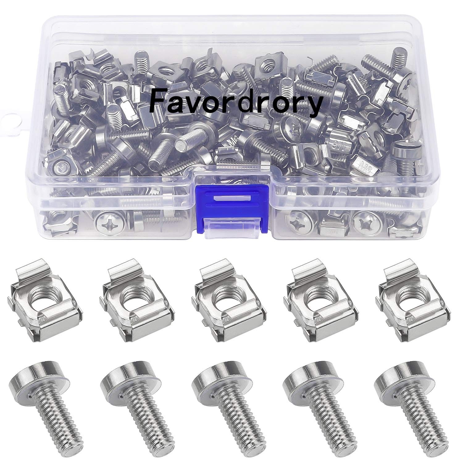 M6 x 20mm Rack Mount Cage Nuts, Screws and Washers (60 Pack, Carbon Steel, Si...