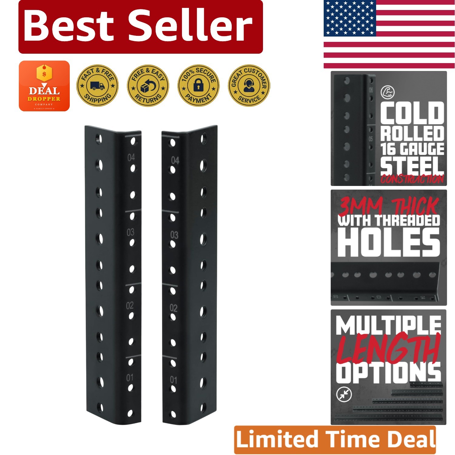 Rackworks Heavy-Duty 4U Steel Rack Rail Set - Industrial Strength & Durability