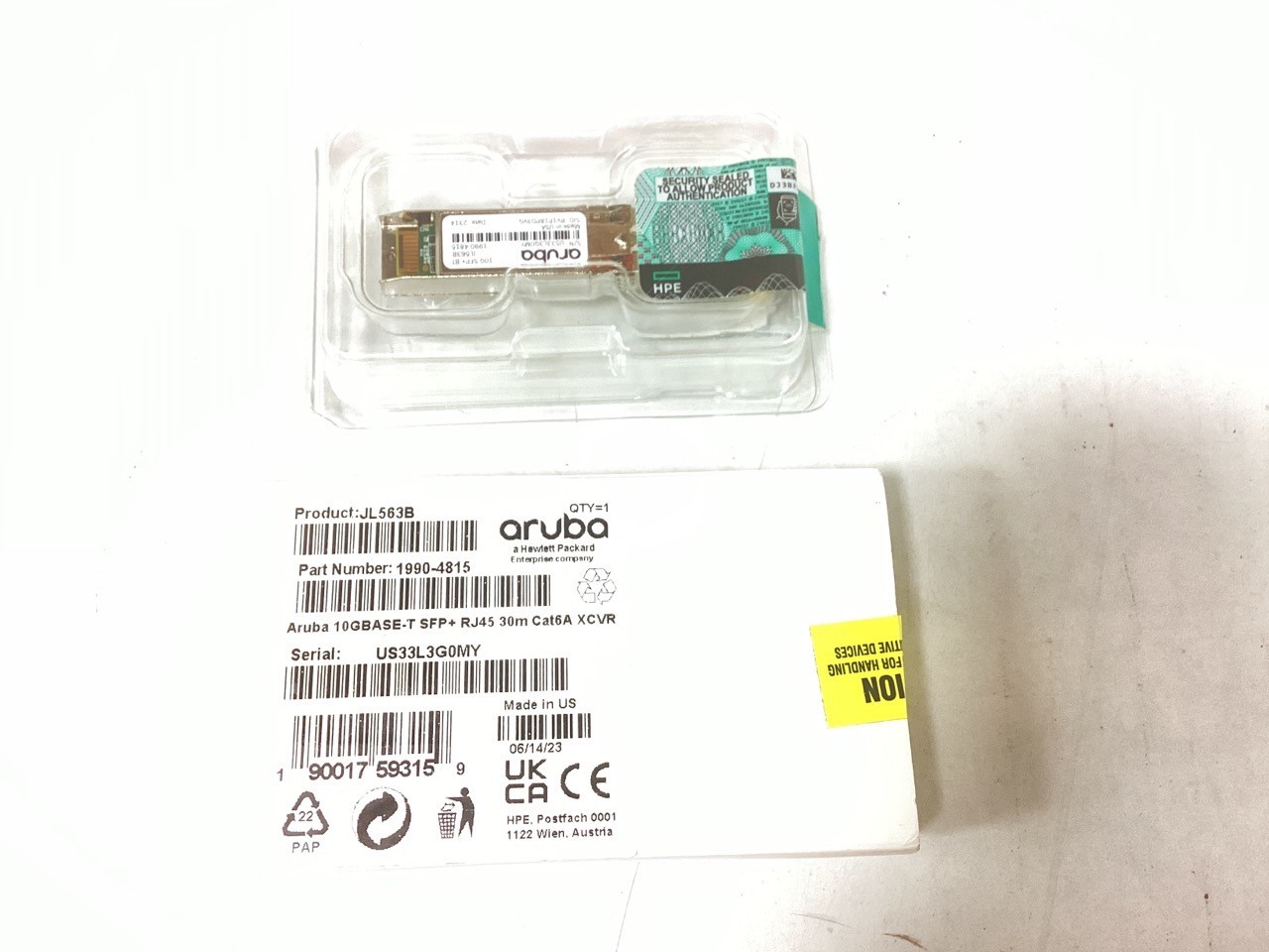 HPE Aruba Cat6A SFP+ 10 GigE Transceiver Plug-in Module - JL563B