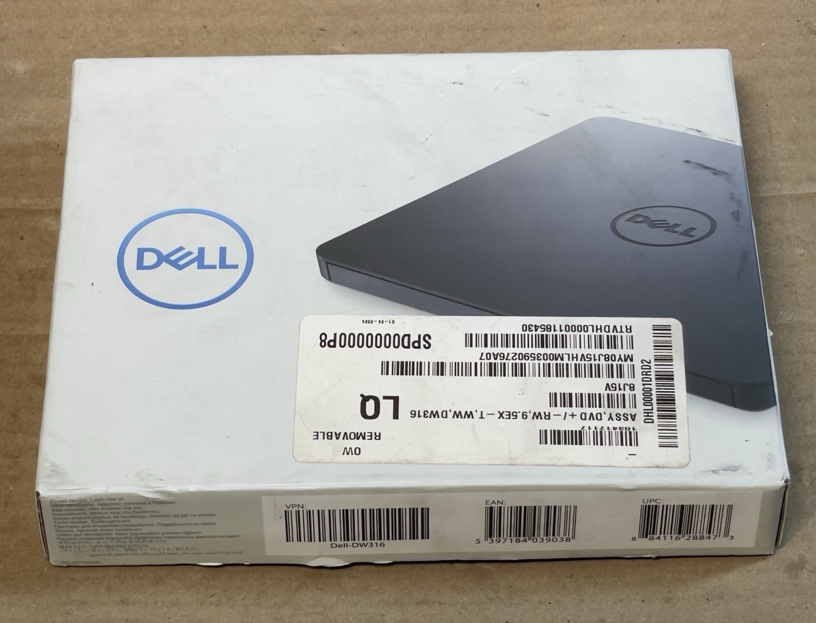 Dell Slim DW316 Disk drive DVD±RW (±R DL)/DVD-RAM USB 2.0 External