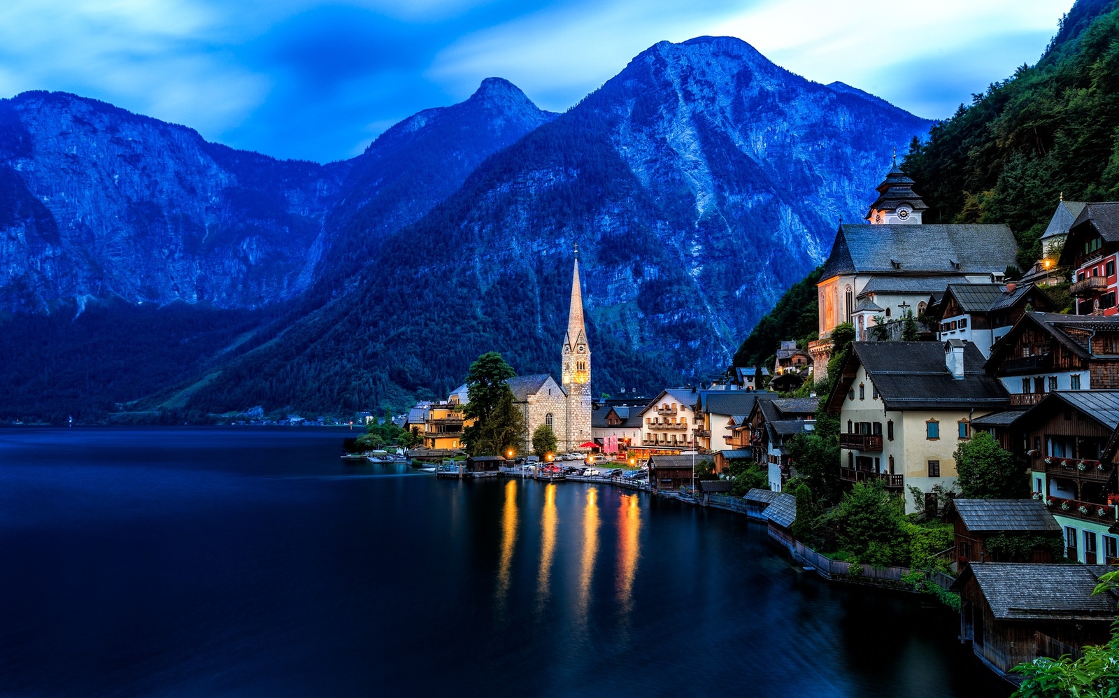 Landscape hallstatt austria mountains market Custom Gaming Mat Desk