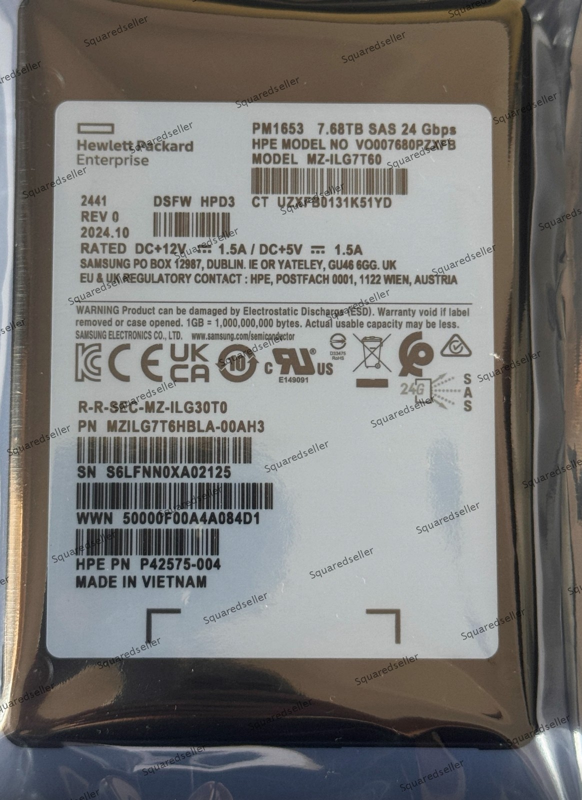 Samsung PM1653 7.68TB HPE SSD 24Gbps SAS MZ-ILG7T60 MZILG7T6HBLA-00AH3