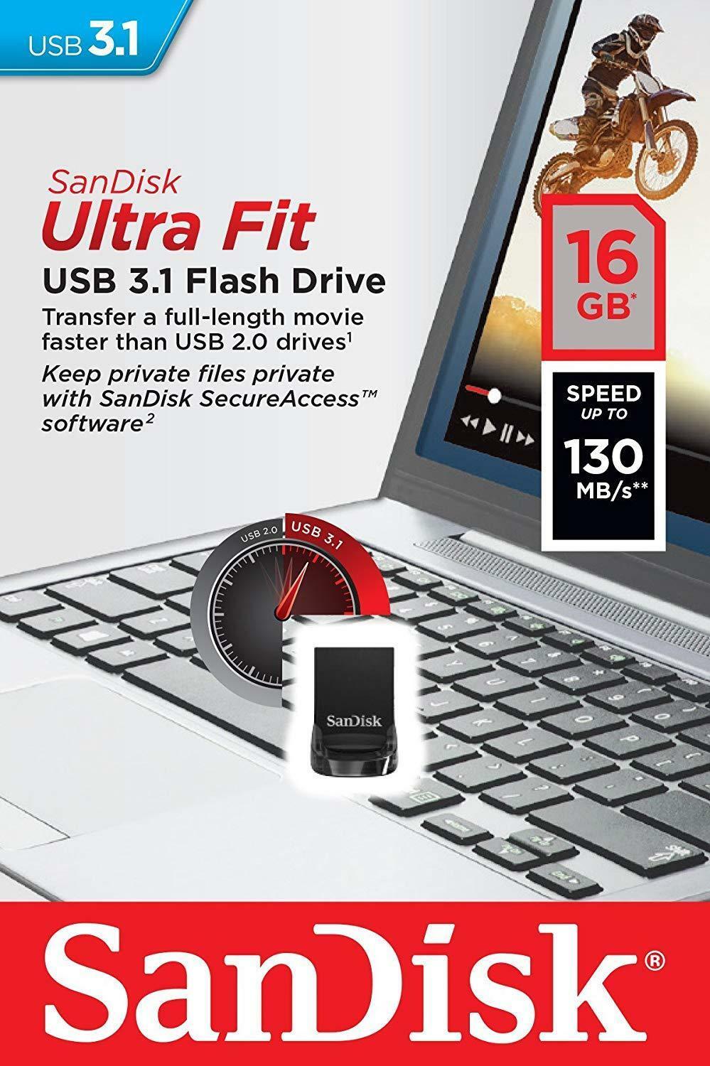 SanDisk Ultra Fit 16GB 32GB 64GB 128GB USB 3.1 Flash Drive Expansion Memory