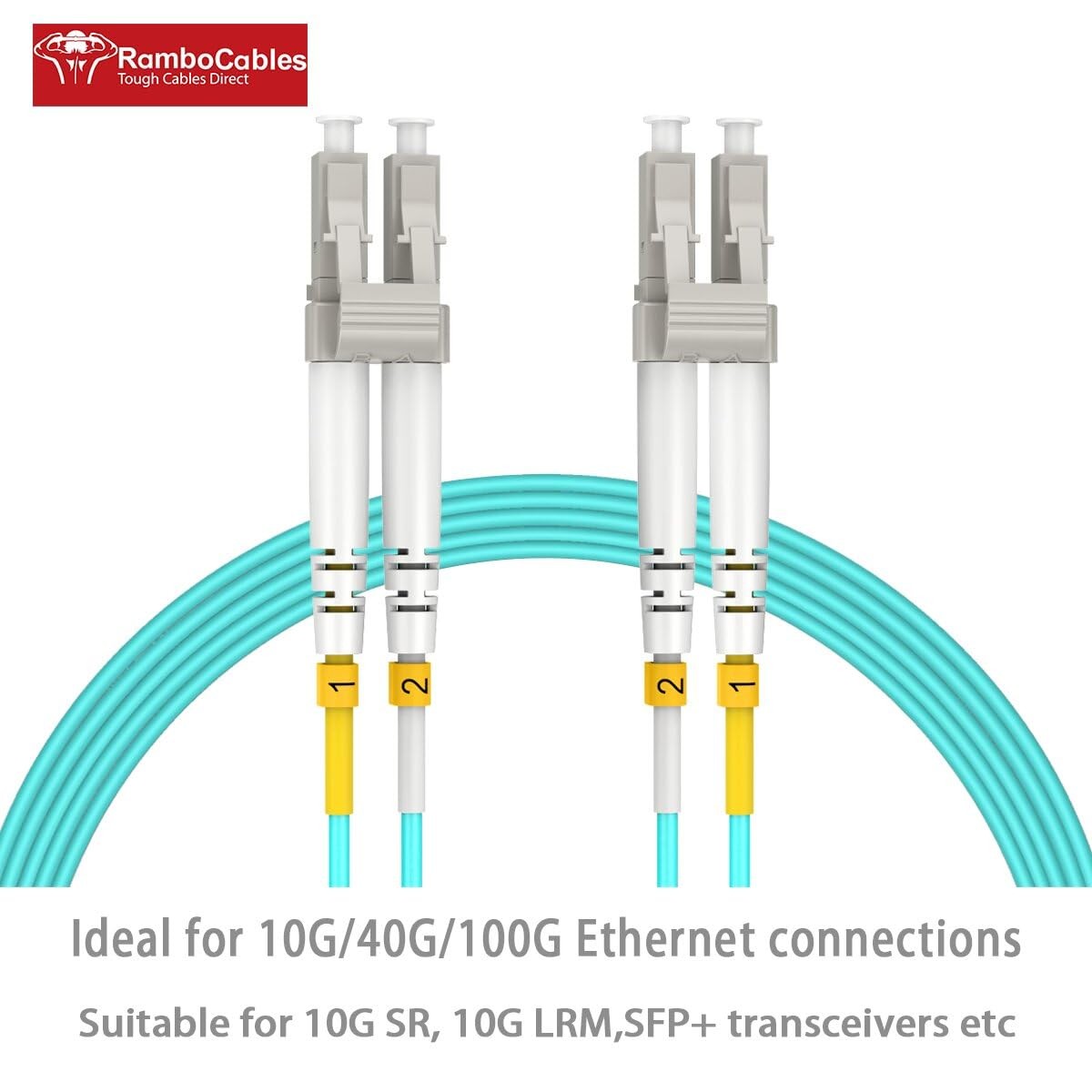 RamboCables OM3 LC to LC Fiber Patch Cable Multimode 13ft/4m-8PACK, MM Fiber