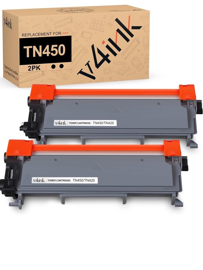 V4Ink 2 Pack Replacement For Brother Tn450 Tn420 Black Toner Cartridge