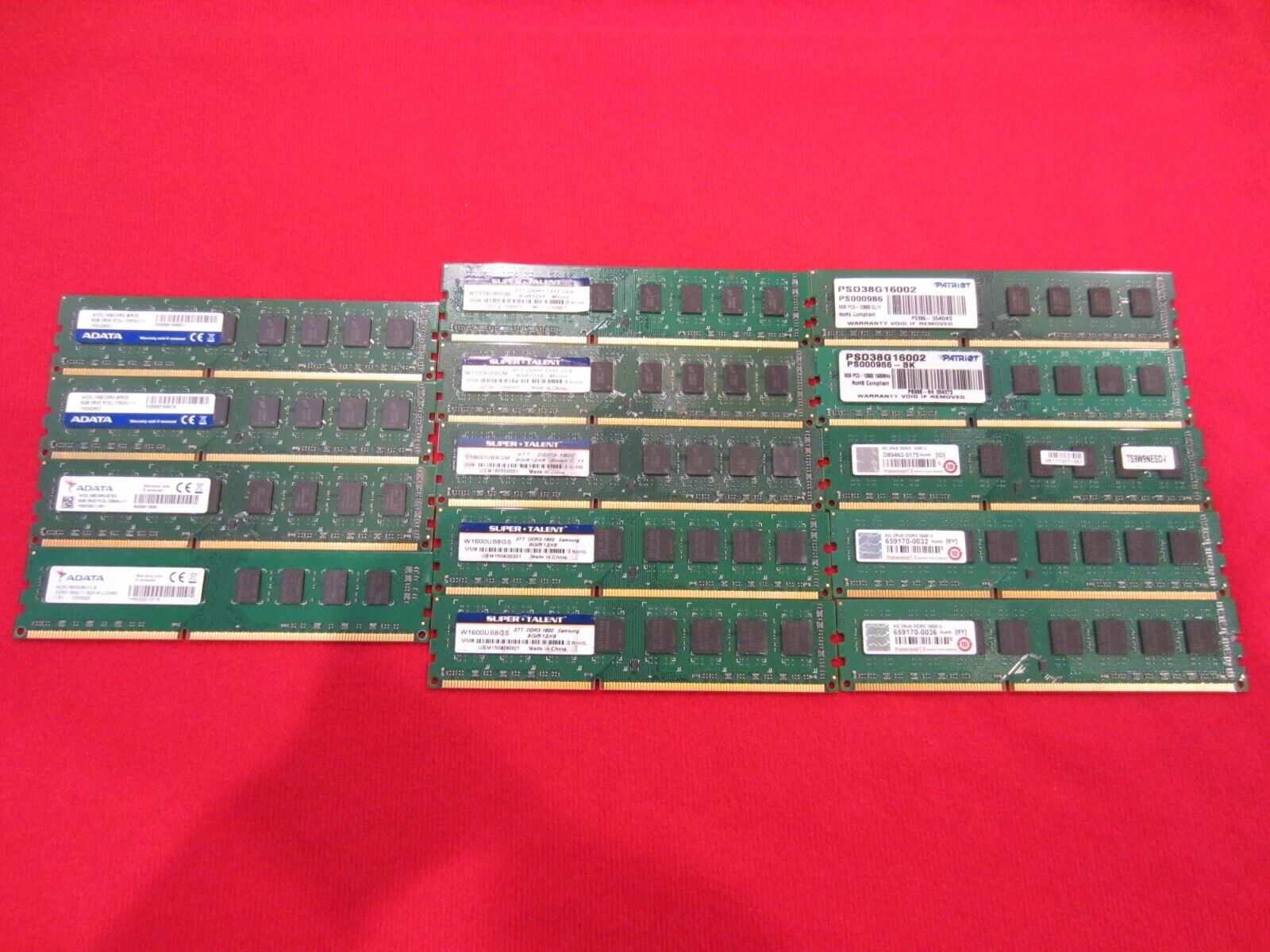 Lot of 26pcs 8GB Super*Talent,ADATA,G.Skill PC3-12800U DDR3-1600Mhz Desktop Memo