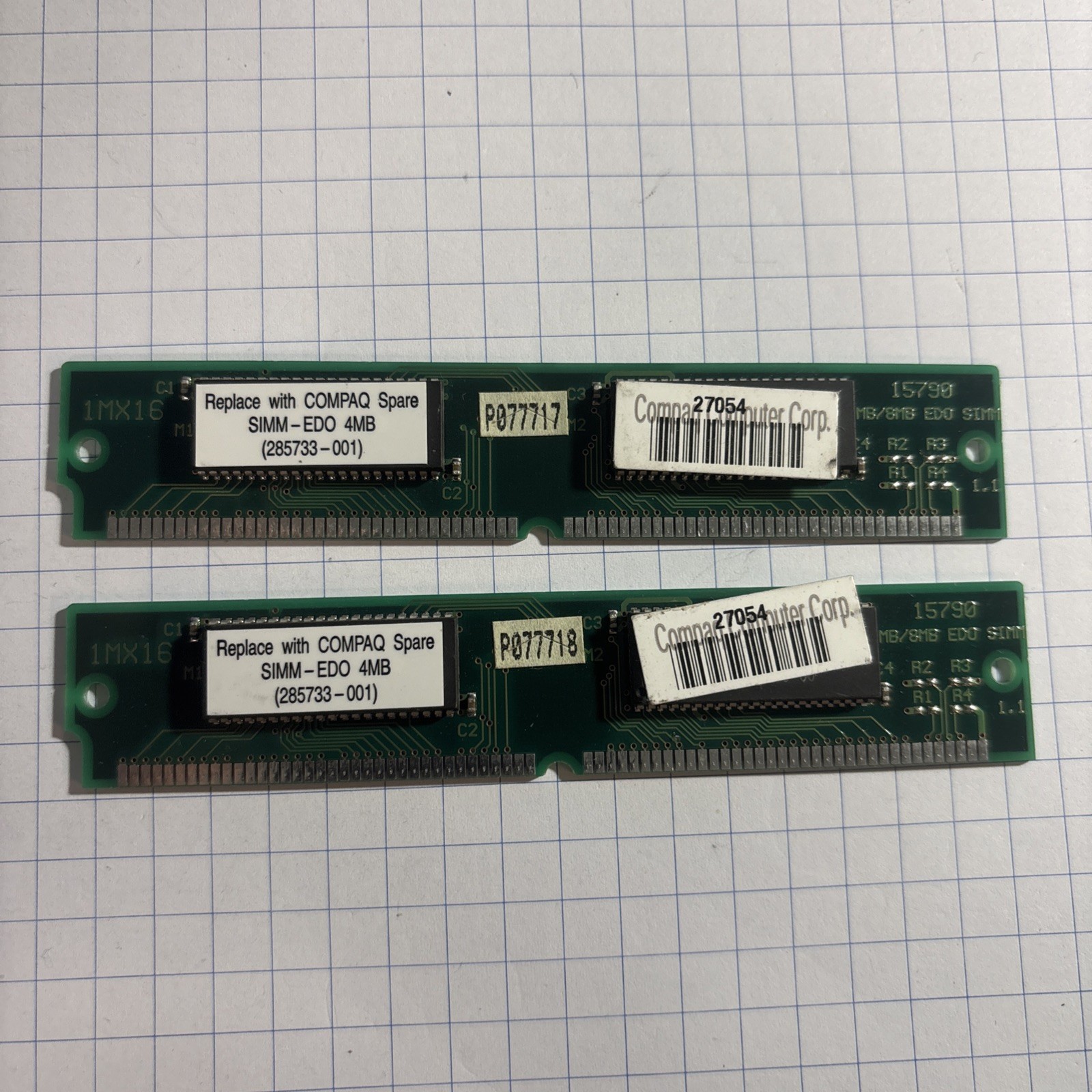 8MB Kit (2x 4MB) 72-Pin SIMM EDO RAM Compaq Spare 285733-001 Vintage Deskpro PC