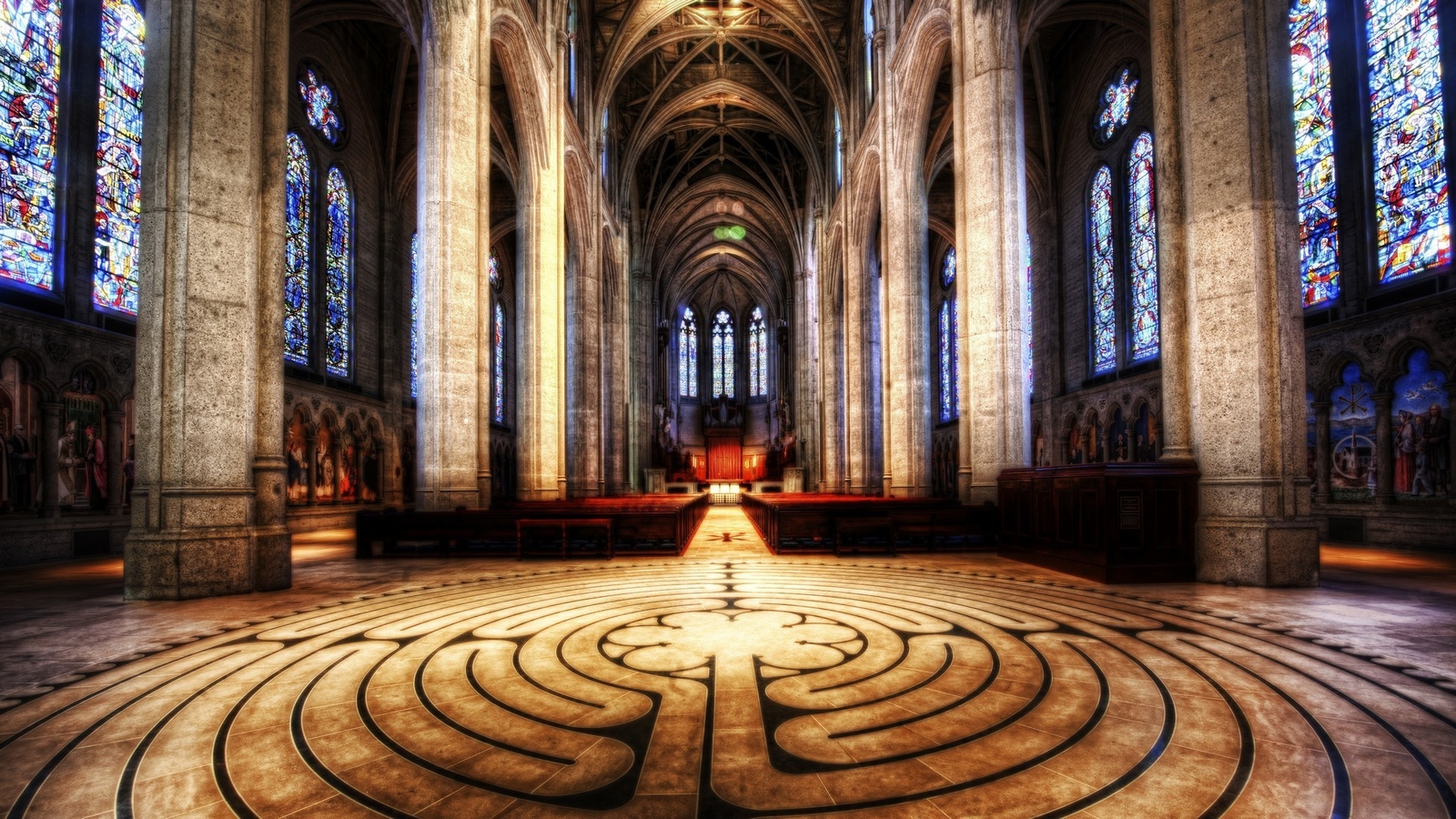 Landscape r indoors church stained glass pattern france Custom Gaming Mat Desk