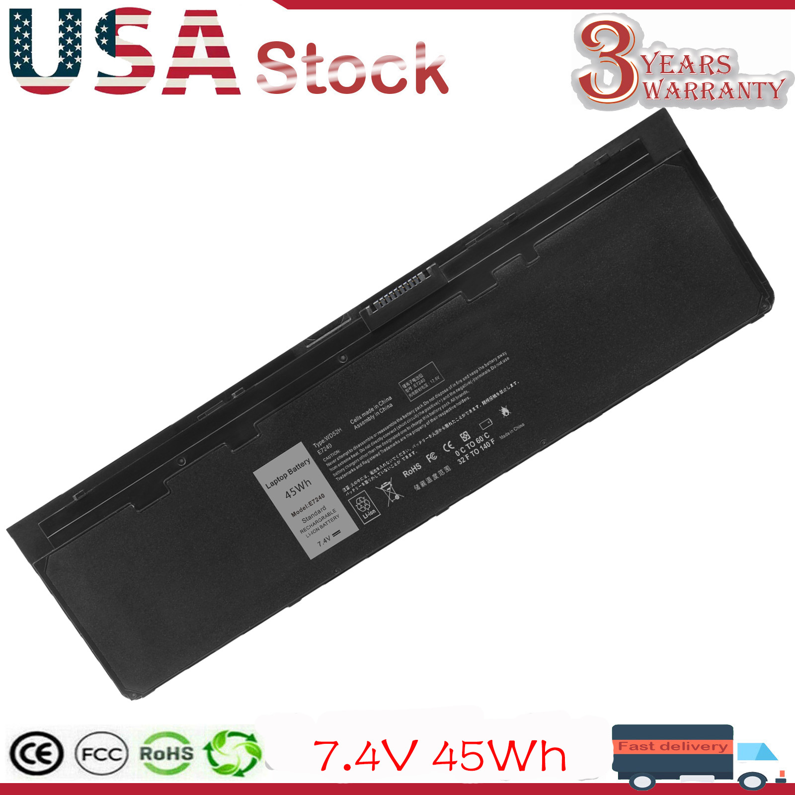 52Wh VFV59 WD52H Battery For Dell Latitude 12 7000 E7240 E7250 Series