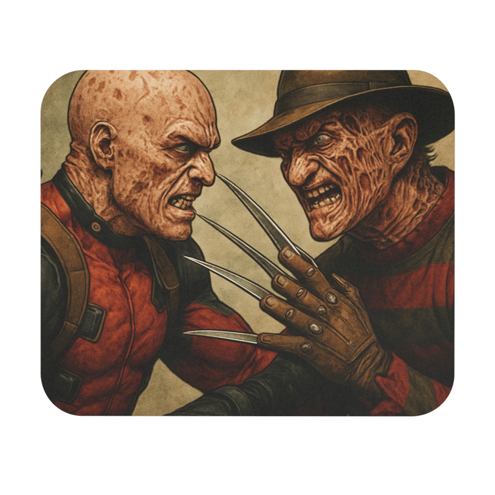 Freddy Krueger vs Deadpool wo Mask Mouse Pad | Horror Crossover Desk Mat Custom