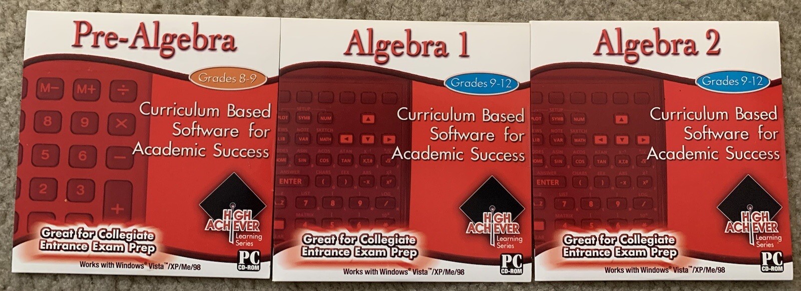 High Achiever PreAlgebra, Algebra 1 & 2 CD ROM Lot (grades 9-12