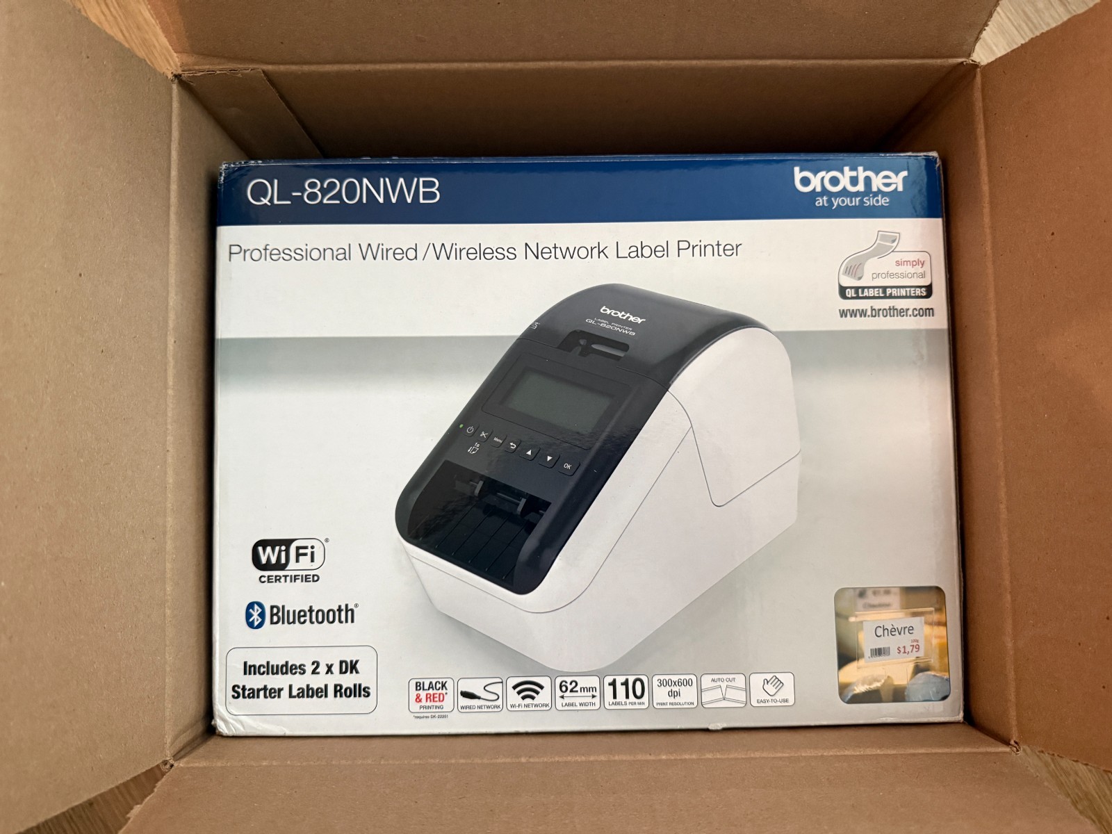 Brother QL-820NWB Professional Printer W/AC Adapter- New OB