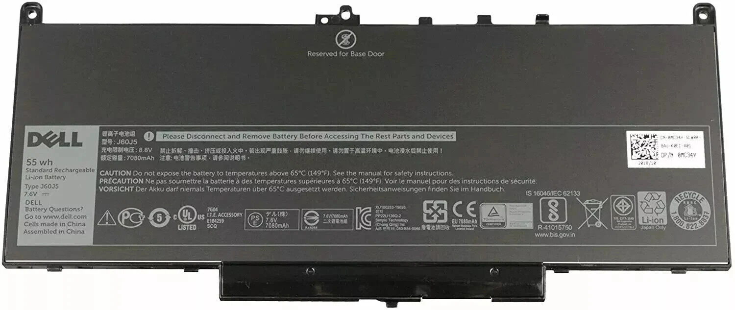 OEM NEW 55Wh J60J5 Battery For Dell Latitude E7270 P26S001 E7470 P61G001 Series