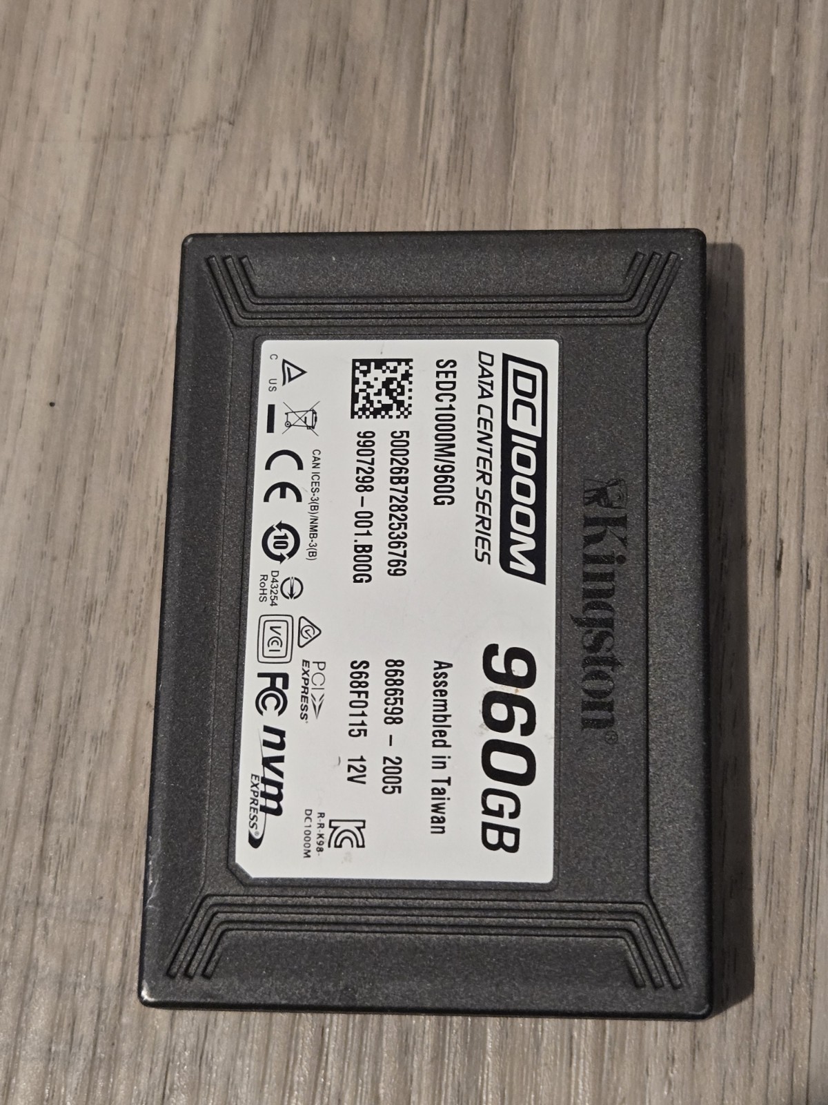 Kingston DC1000M 960GB 2.5" PCIE NVMe SSD Drive P/N: SEDC1000M/960G Tested BONUS