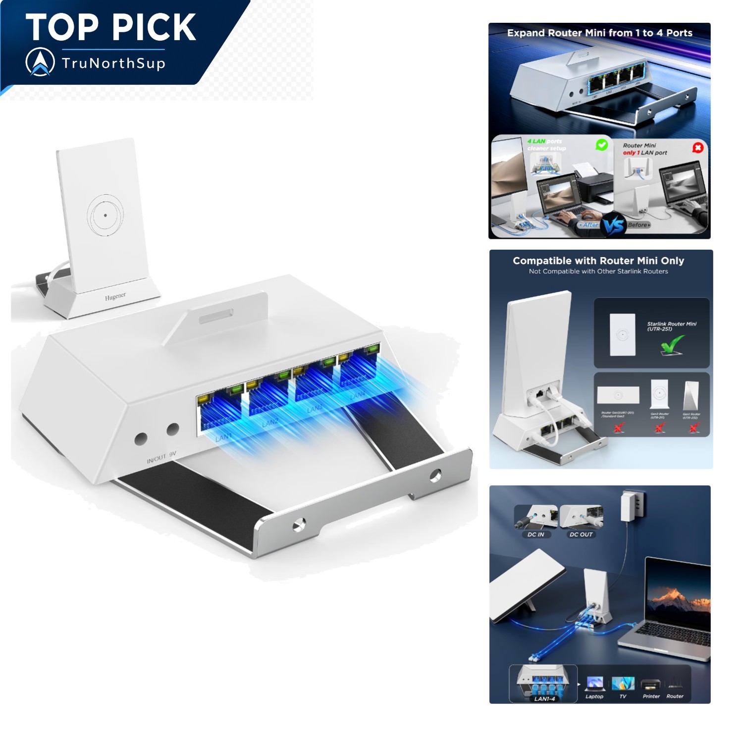 Starlink Router Mini V5 Ethernet Adapter Hub 4 Port Gigabit Expansion Dock