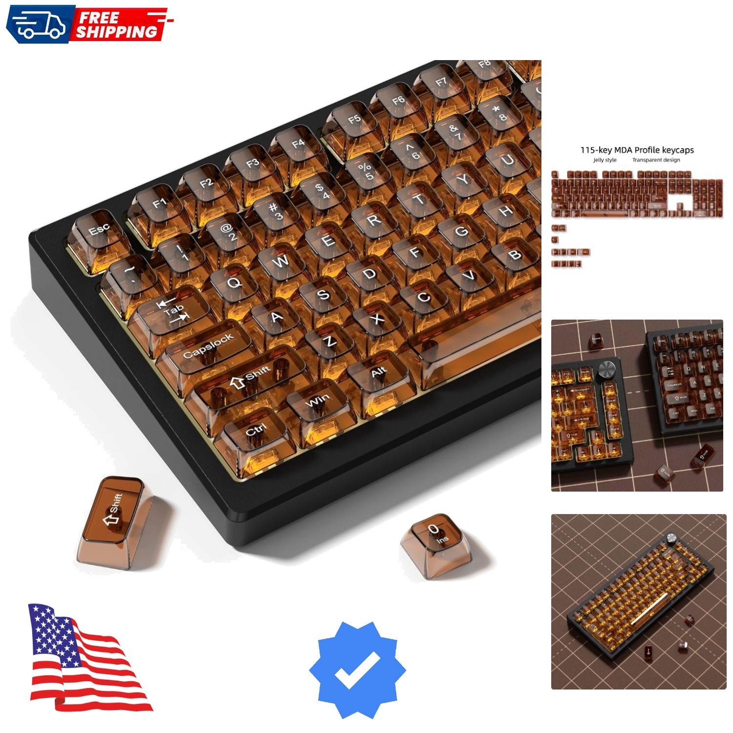 Brown Clear keycaps,Crystal Transparent keycaps 60 75 100 Percent,Ceramic Jel...
