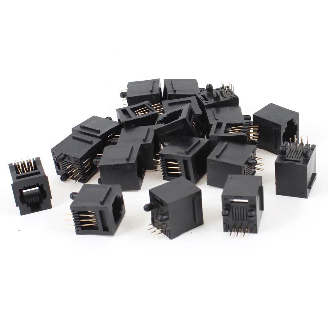20 Pcs Black Plastic 180 Degree RJ12 6P6C Network Modular PCB Connector Jacks