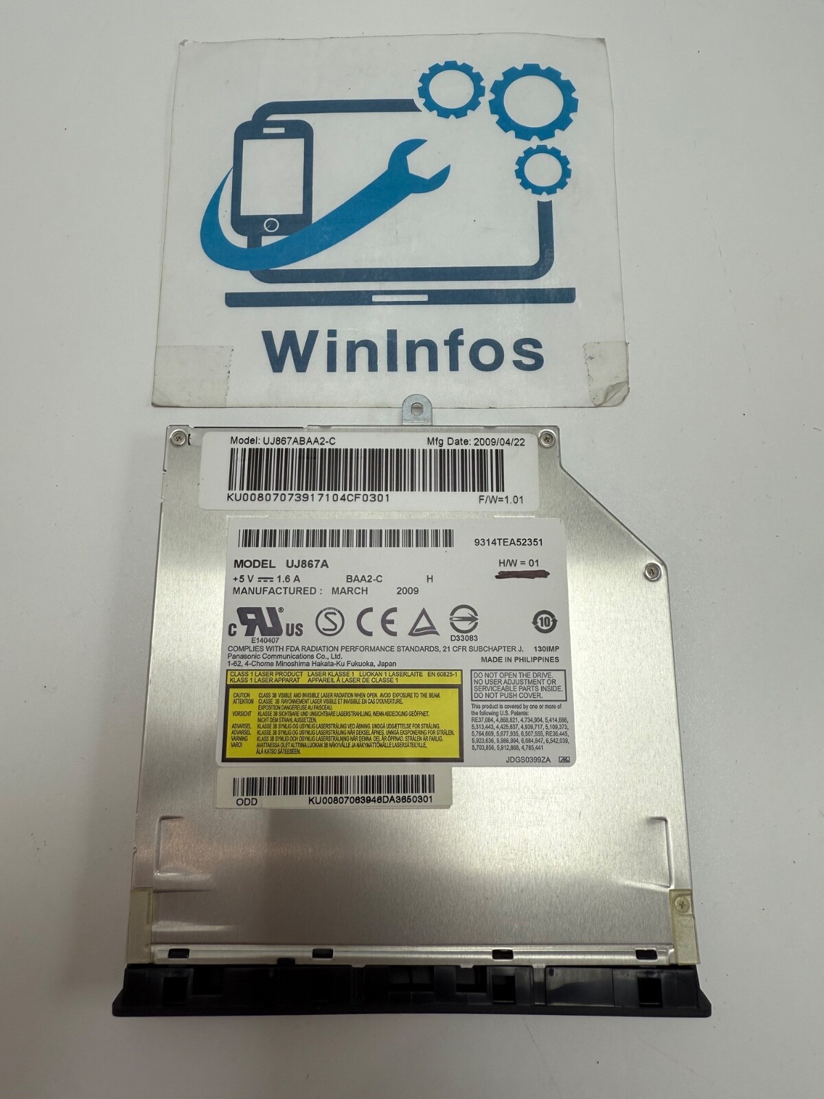 Dvd R/W Drive Sata Dvr Uj867A Packard Bell Tr87 (Ms2266)