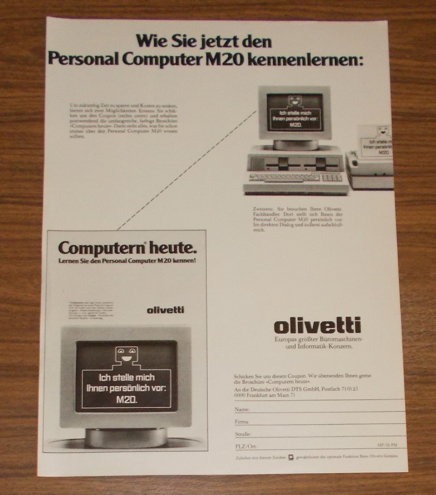 Rare Advertising OLIVETTI M20 Personal Computer #1 1983