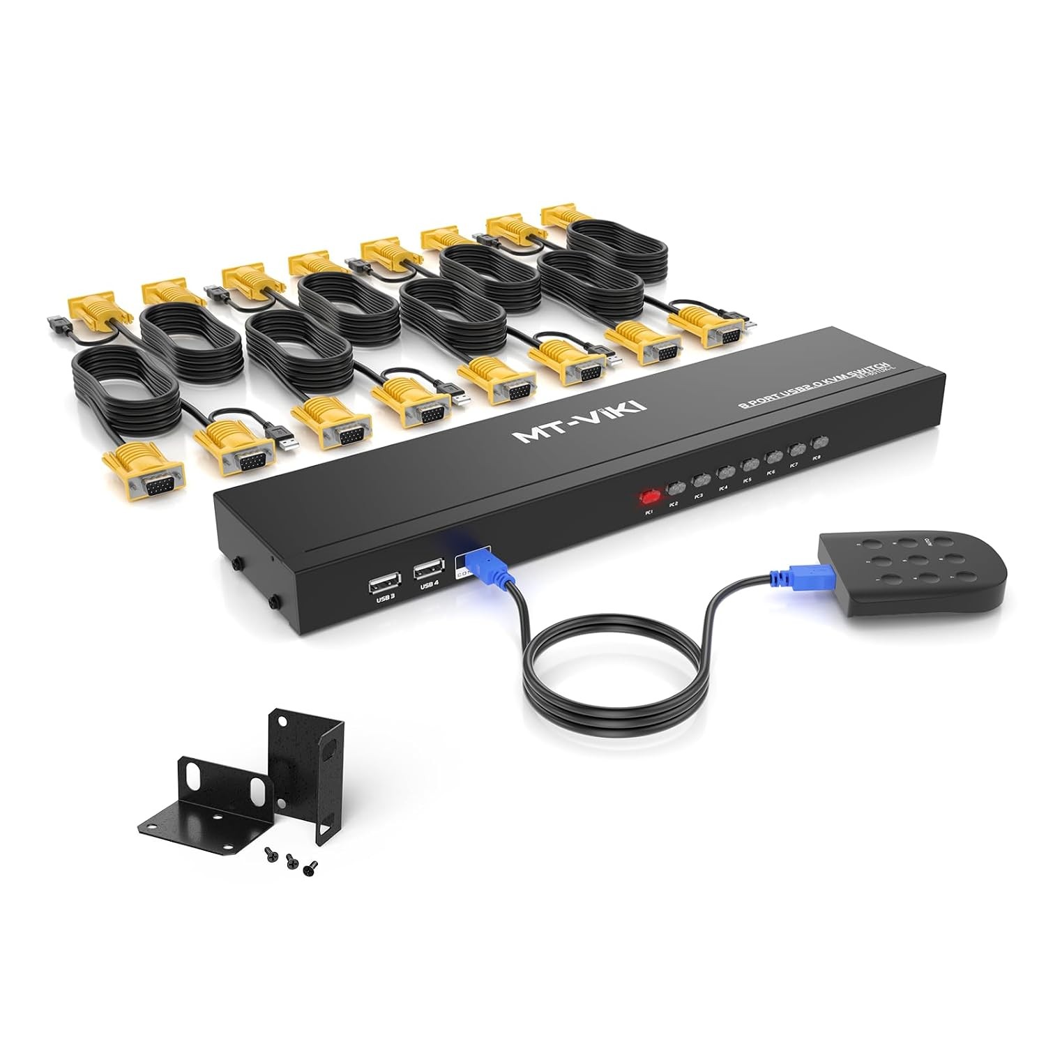 MT-VIKI KVM Switch 8 Port, 8X1 Rackmount KVM Switch VGA, Included 8 2-in-1 KVM C