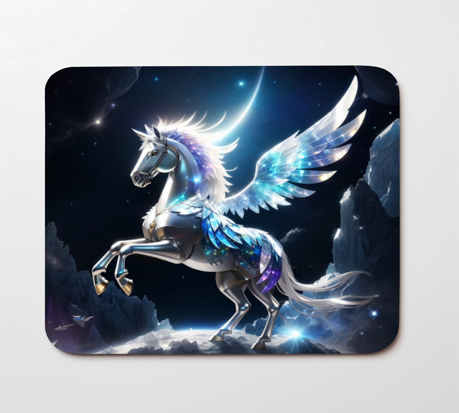 Shiny Silver Unicorn Mouse Pad 9.5"x8" Non Slip Rubber Bottom Rectangle Mousepad