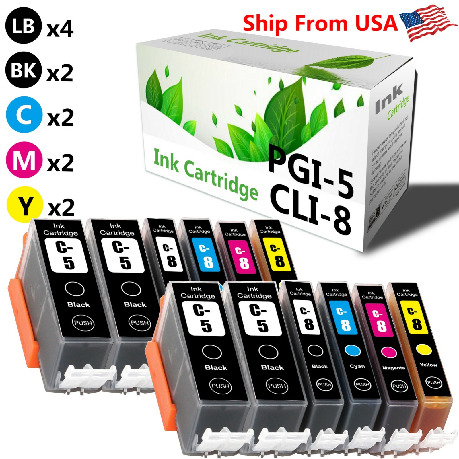 12PK PGI-5 CLI-8 Ink Cartridge PGI5 CLI8 for PIXMA iP4200 iP4500 MP950