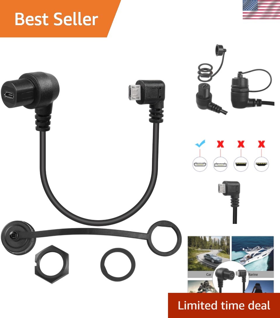 90° Micro USB Panel Flush Mount Waterproof Extension Cable Micro USB 5 Pin Ri...