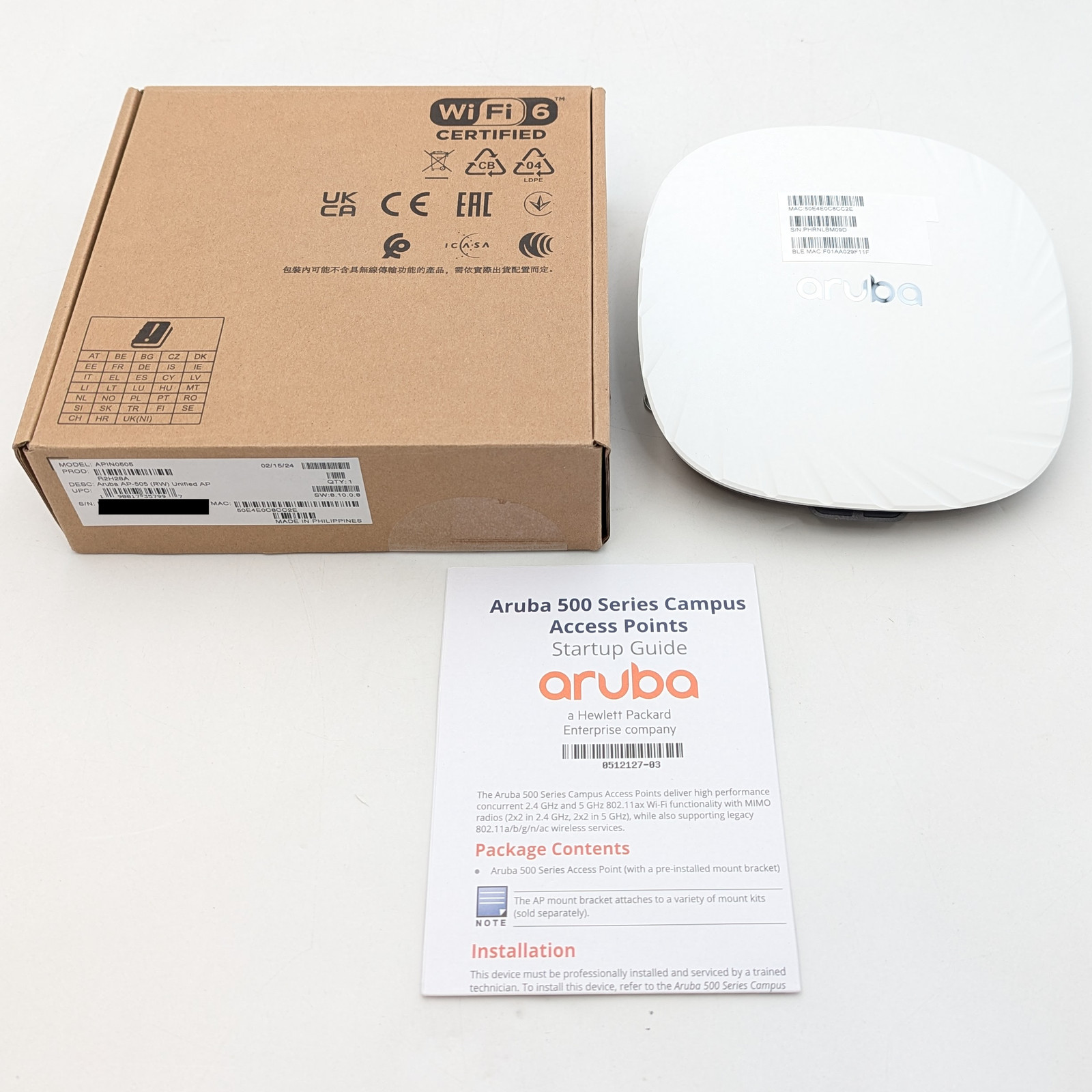 Aruba 500 Series AP-505-RW 802.11ax 2.40GHz Wireless Access Point White APIN0505
