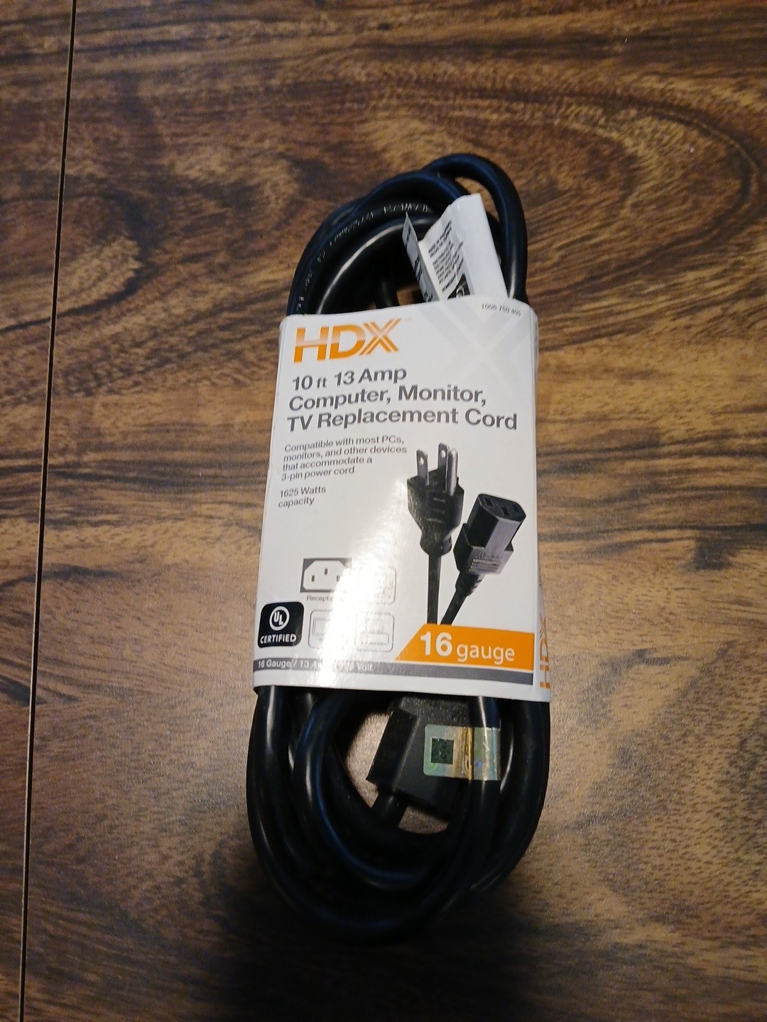 HDX 10 ft. 13 Amp Black Computer, Monitor, TV Replacement Cord 16 Gauge