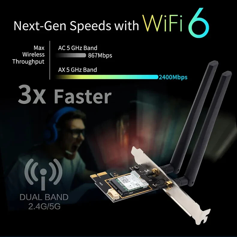 Intel AX200 WiFi 6 PCIe WiFi Card Desktop PCIE Network Bluetooth 5.2 PC Adapter