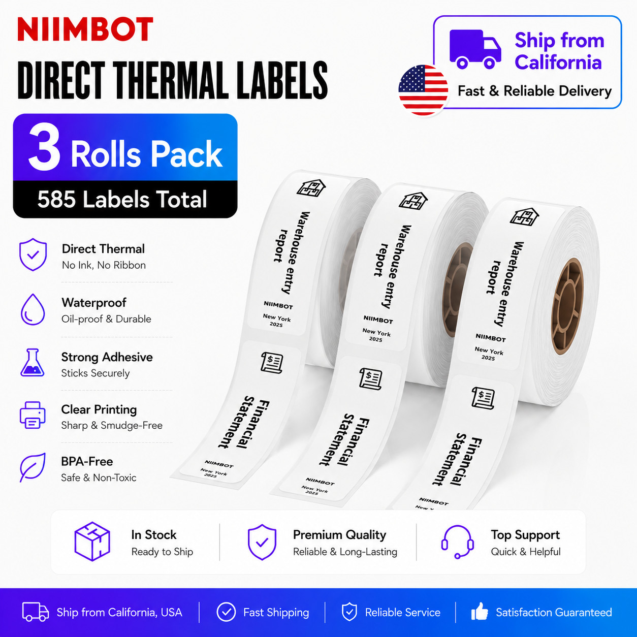 3PK NIIMBOT Thermal Label Maker Tape 15x30mm (0.59" x 1.18") for D11 D110 D101