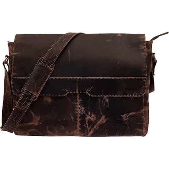Rajeriya 18 Inch Retro Buffalo Hunter Leather Laptop Messenger for men and women
