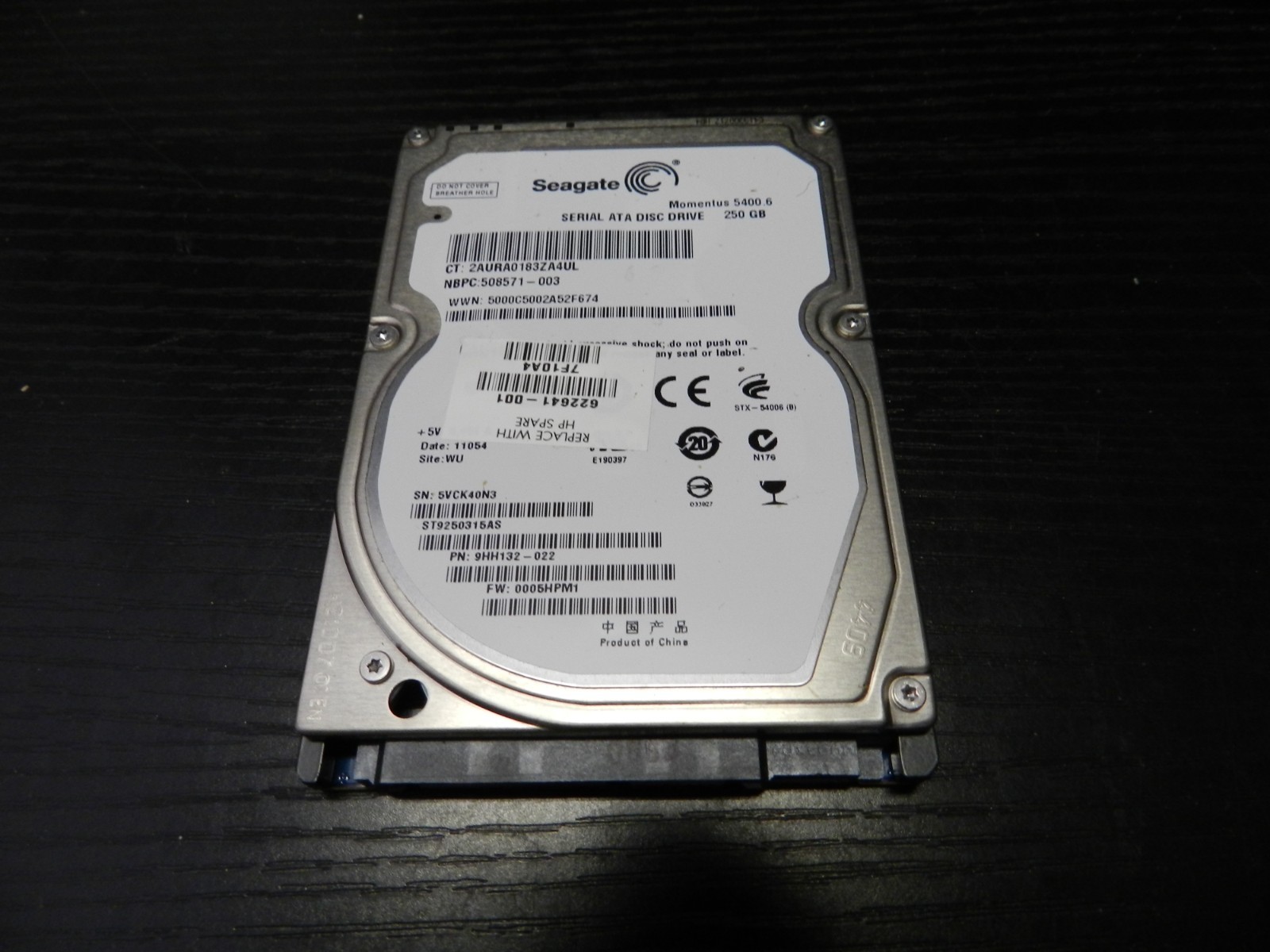 Seagate ST9250315AS P/N 9HH132-022 FW: 005HPM1 250GB 2.5" SATA tested see pics