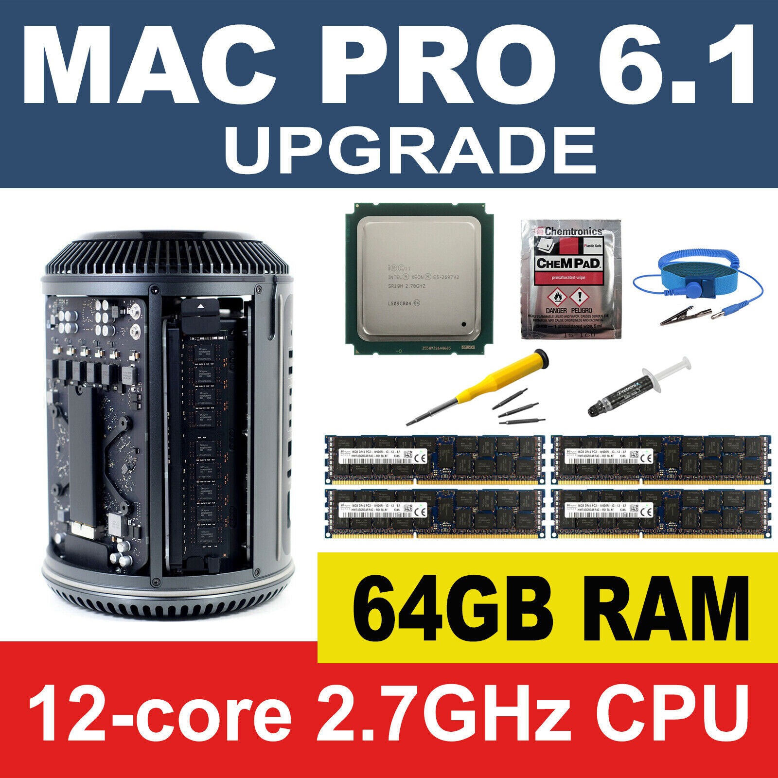 Apple Mac Pro 6.1 Late 2013 2.7GHz 12-Core CPU Processor+64GB RAM Memory Upgrade