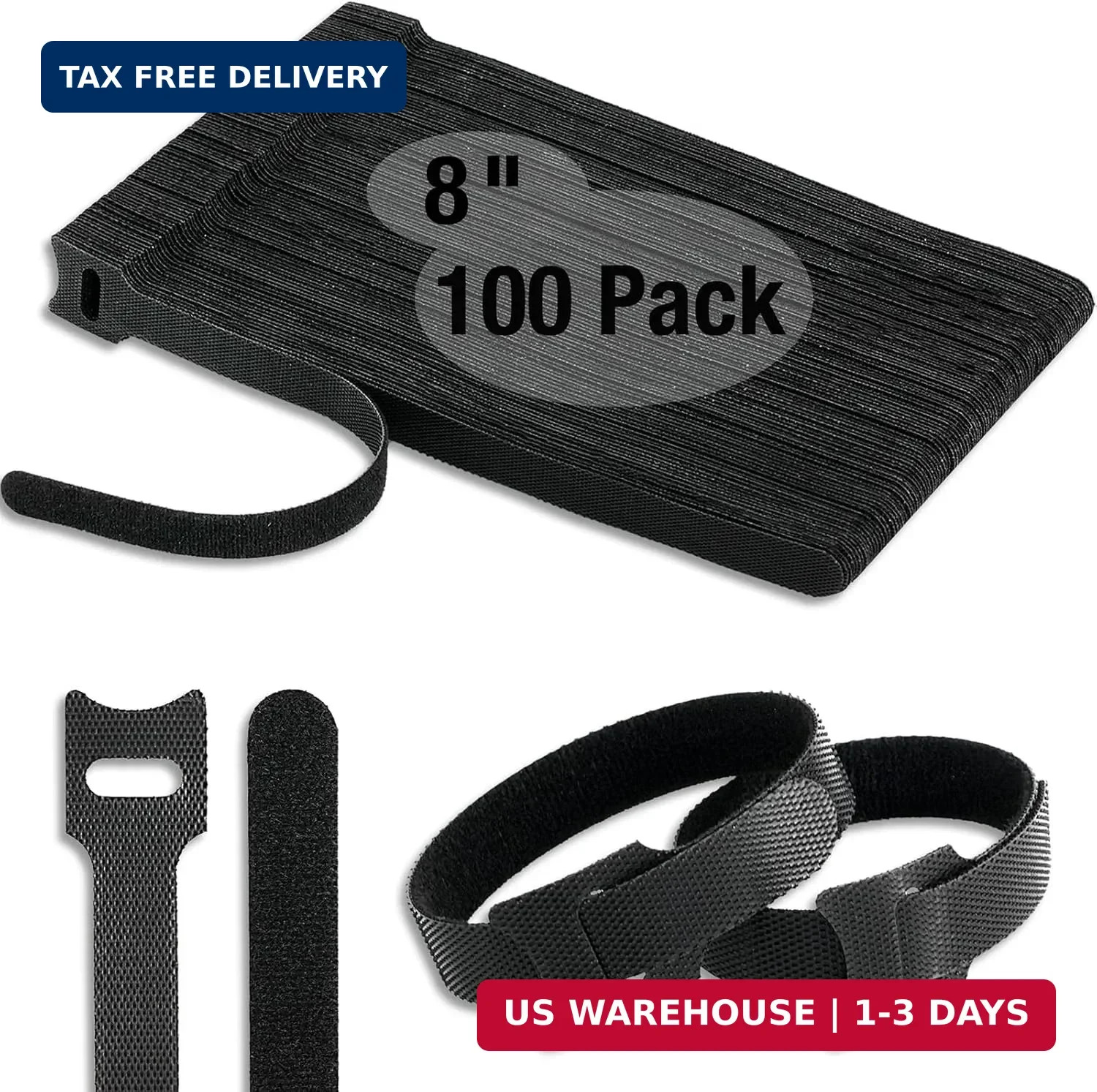 100 PCS Reusable Cable Ties with Hook and Loop, Multi-purpose Adjustable 8 In...