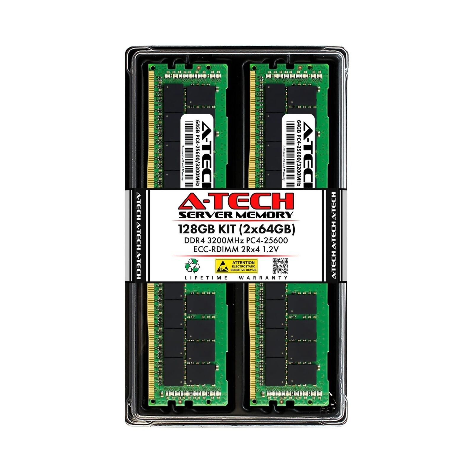 A-Tech 128GB Kit (2x64GB) DDR4 3200MHz PC4-25600 ECC RDIMM 2Rx4 1.2V Dual Ran...