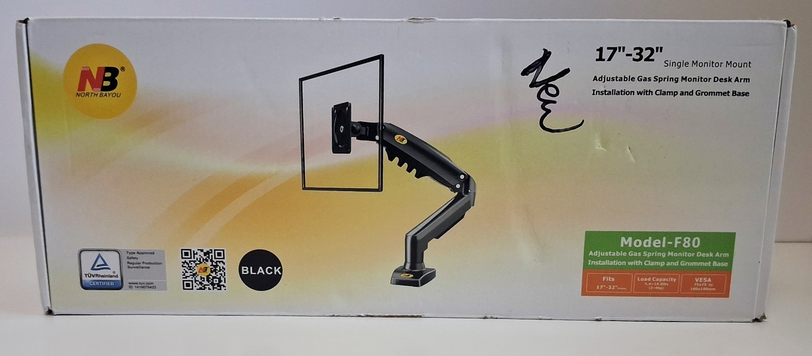 North Bayou F80 Gas Spring Monitor Arm Desk Mount 17–30" VESA Adjustable