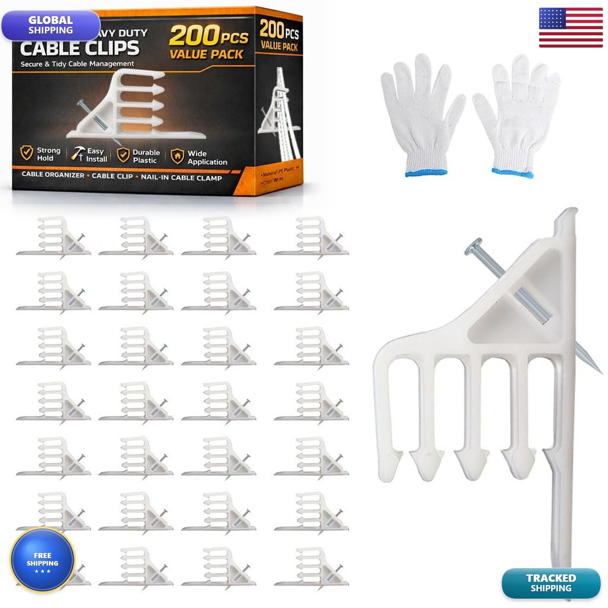 Multi-Cable Staples 200 Pack White Electrical Wire Stackers Steel Nails