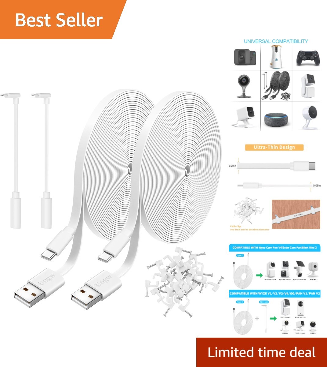 Extend Your : 10FT USB A to C Power Cables for Indoor Security Cameras