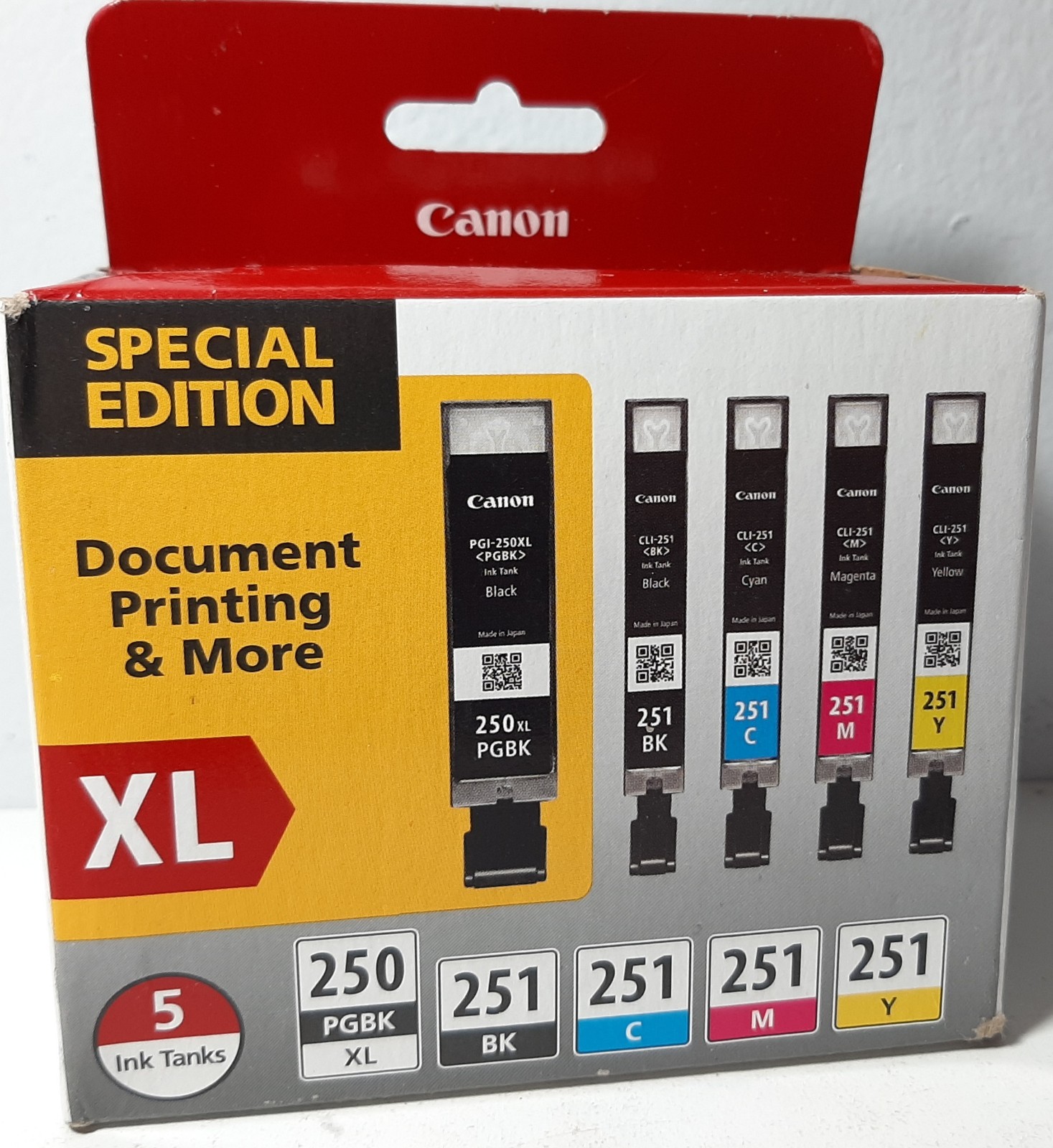 Canon PGI-250XL Black and CLI-251 B/C/M/Y Color Ink Cartridges - 5 Pack