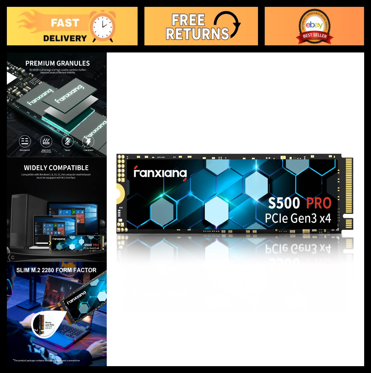 256GB NVMe M.2 PCIe 3.0 SSD, 3000MB/s Read Speed, 3D NAND, Internal Drive for PC