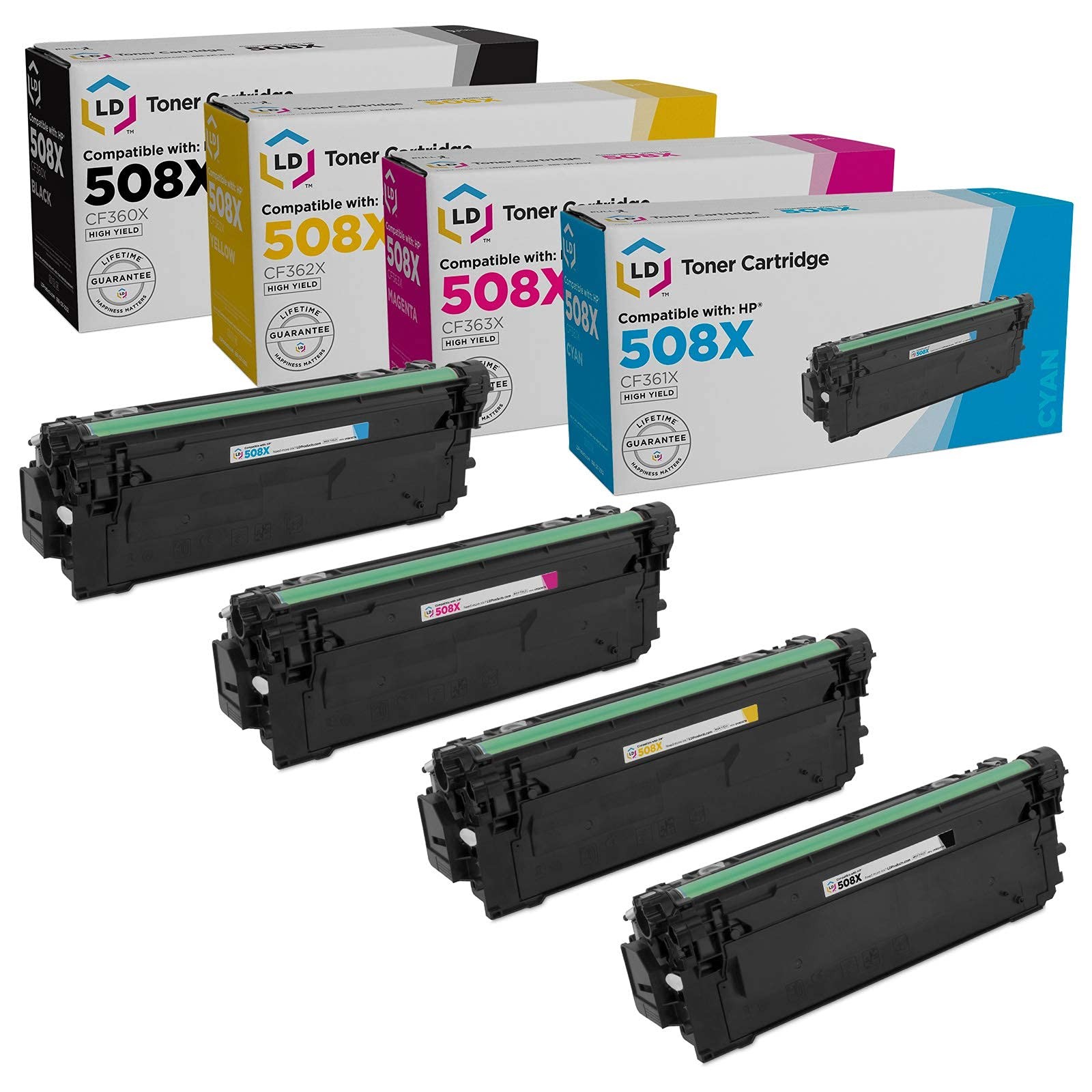 LD Compatible Replacements for HP 508X 4PK: 1 CF360X/1 CF361X/1 CF363X/1 CF362X