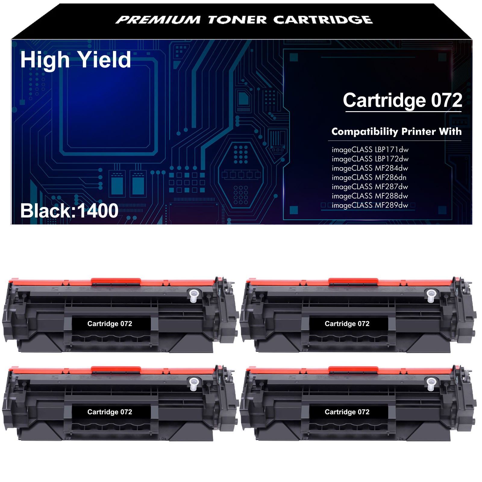 4x CRG072 Toner Cartridge Compatible for Canon CRG072 LBP170 MF287dw MF289dw
