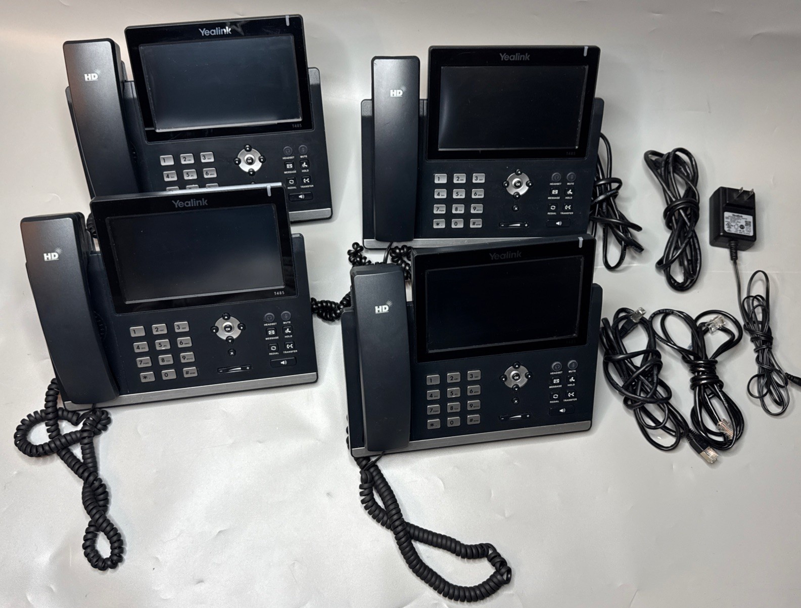 4 Yealink SIP-T48S 16 Line Touchscreen IP Phone | 4 Cables & 1 Power Cord