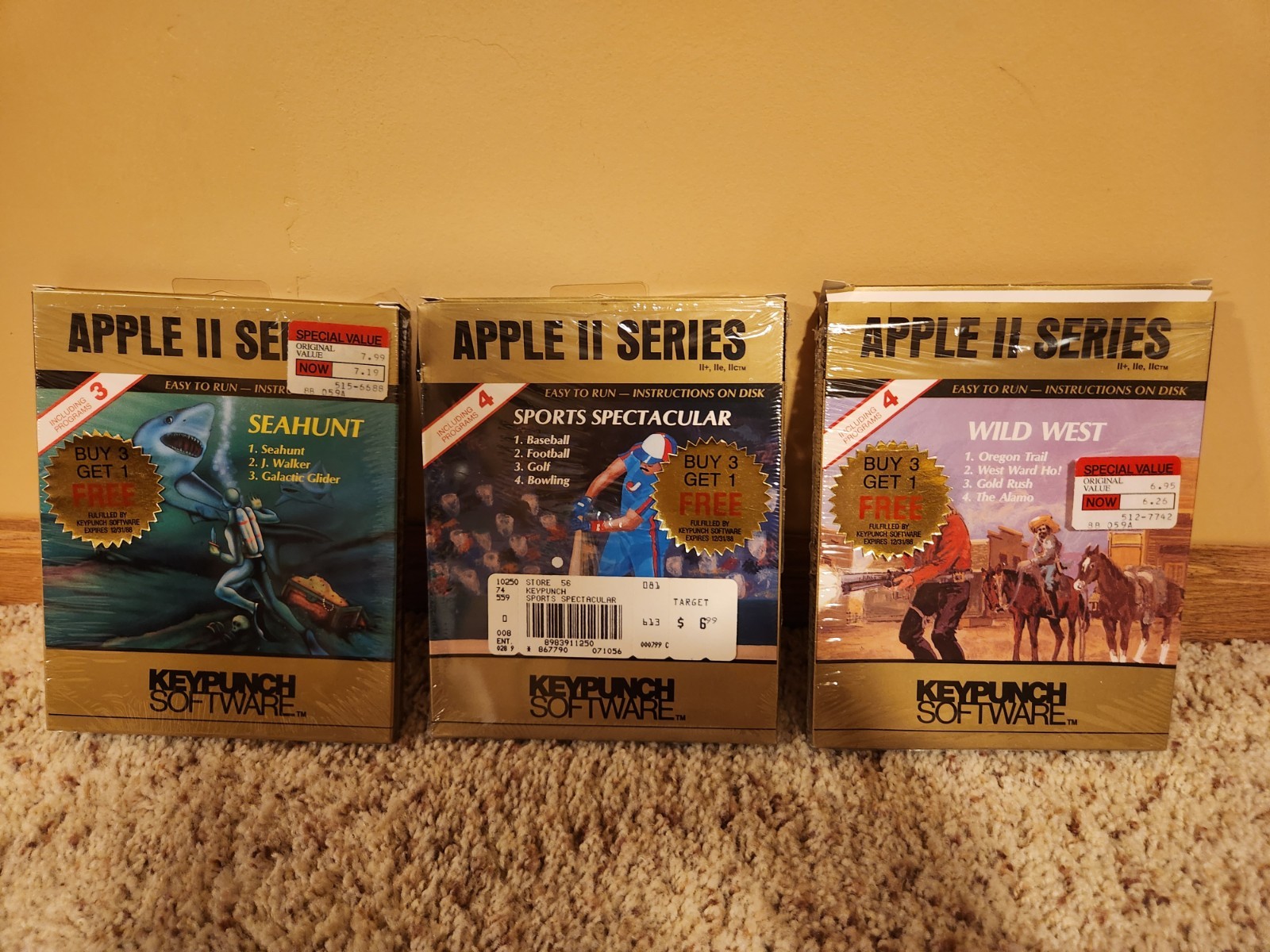 Vintage  Apple II Games Lot of 3 - Sea Hunt, Wild West, Sports - Rare In Wrap