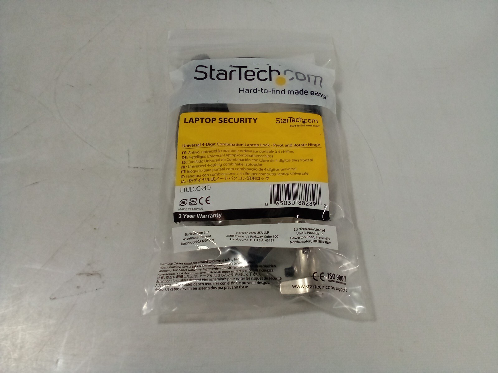 StarTech.com 6.5' (2m) 3-in-1 Universal Laptop Cable Lock - 4-Digit Combination 