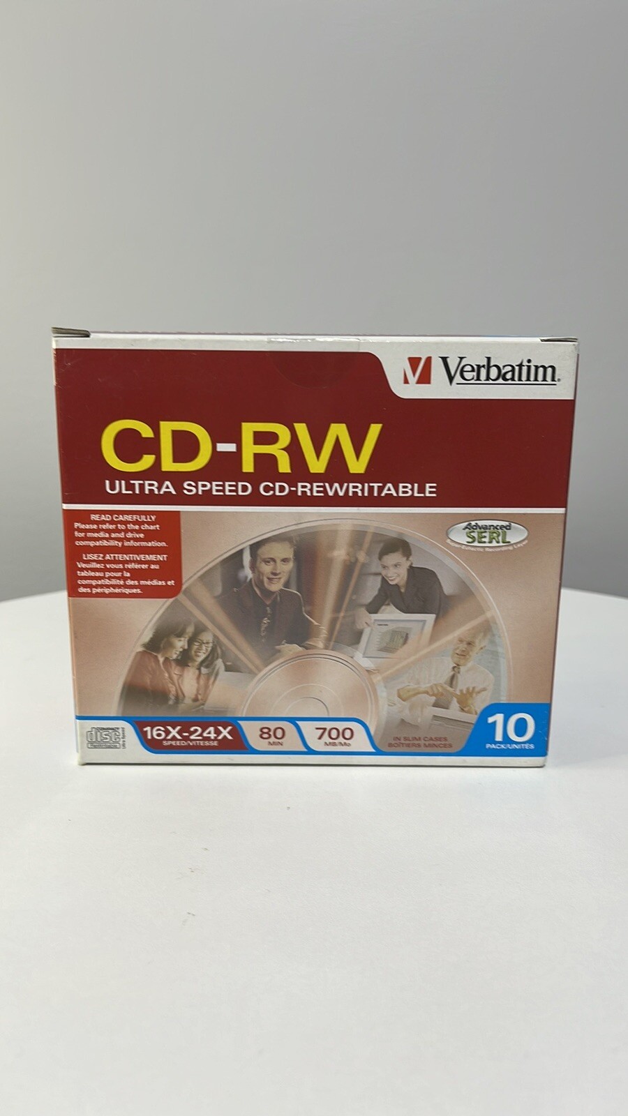 Verbatim CD Rewritable Ultra Speed 16X-24X 80 Min 700 Mb/Mo 10 Count NEW